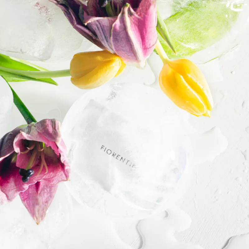 Flowers with water drops and ice